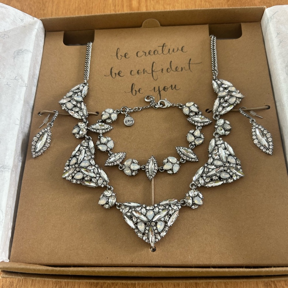 Chloe & Isabel Elegant Silver and White Rhinestone 3 Piece Jewelry Set PROM PERF